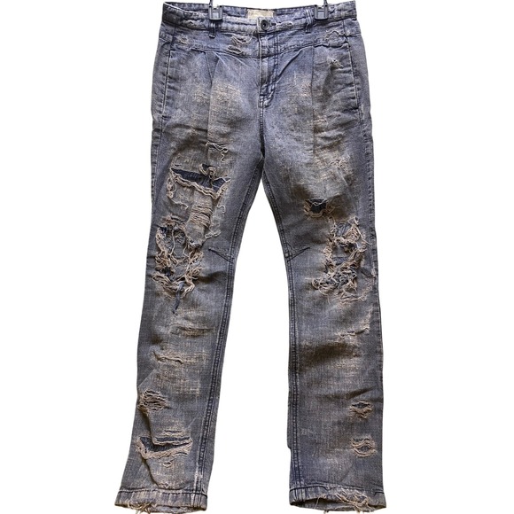 Free People Jeans Womens 27 Distressed‎ Destroyed Grunge Straight Leg High Rise - Picture 1 of 16